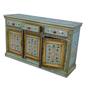Wooden hand painted pichwai fine painted sideboard/ vintage looking cabinet/ wooden console table/ pichwai miniature painting sideboard