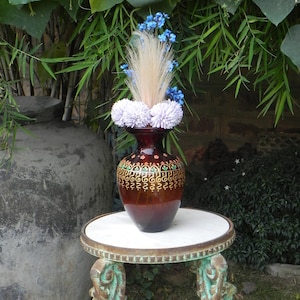 Vintage Feine goldene & Emaille Arbeit Unikat Form Glas Blumenvase/ Kanne, Flachmann, feine einzigartige Form bunt handbemaltes Design Blumenvase/Topf