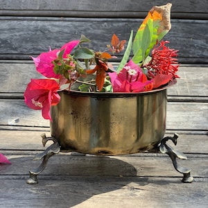 Brass pot/ brass water pot/ brass cooking utensil/brass pot on stand/ brass flower pot/ rare unique and collectible brass pot/ kitchen pot