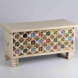 Distressed indian storage trunk, rustic ethnic trunk, dowry chest, hope chest, blanket box, end table, coffee table furniture, home  living