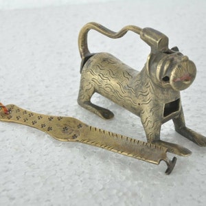 Vintage indian brass one of its kind very rare unique padlock lock key, rare Vintage brass handcrafted inlay engraved lion/tiger shape strip