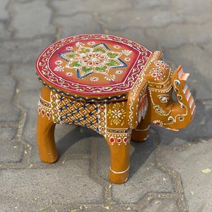 Wooden carved table/wooden carved elephant table/ wooden carved with hand painting/wooden painted side table/indian art/ indian handicrsft