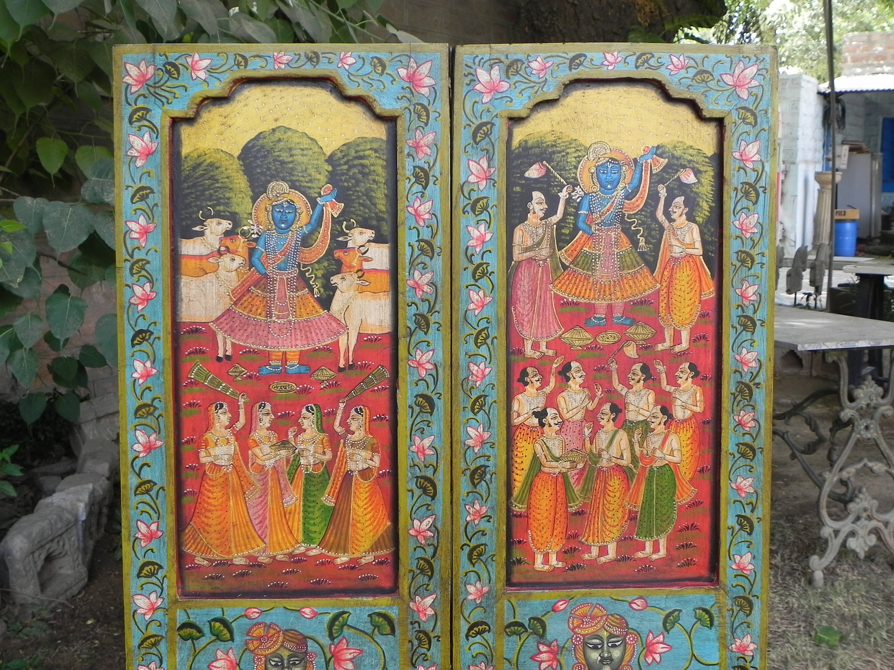 Wooden Window Hand Painted Hindu Goddess With Devotee/beautiful Picture ...