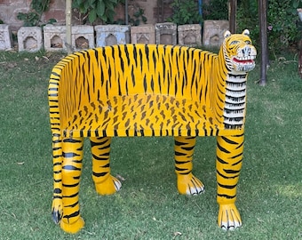 Indian Wooden Tiger Shaped Hand Made Maharaja Chair Indian Wooden