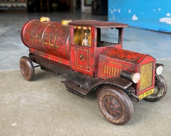 Rare Vintage Wind Up Distler Shell JD1614 Litho Tin Truck Toy Germany