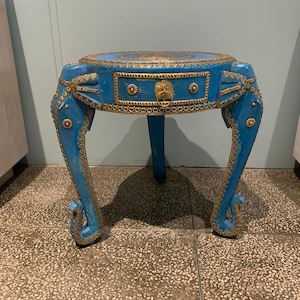 Indian blue elephant table, coffee table, side table, indian side cabinet/ nightstand storage/ wooden cupboard furniture/ rustic home decor