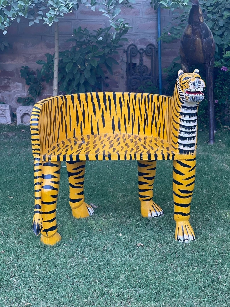 Indian Wooden Tiger Shaped Hand Made Maharaja Chair, Indian Wooden