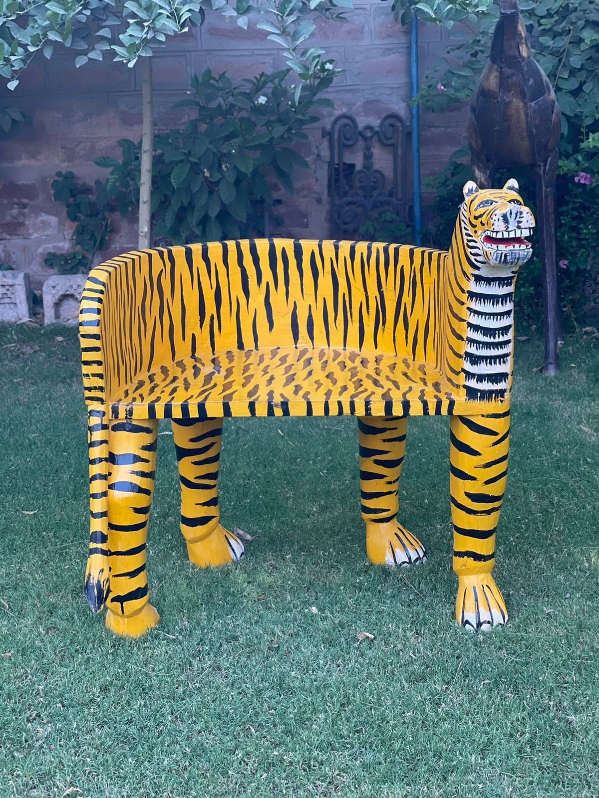 Indian Wooden Tiger Shaped Hand Made Maharaja Chair, Indian Wooden