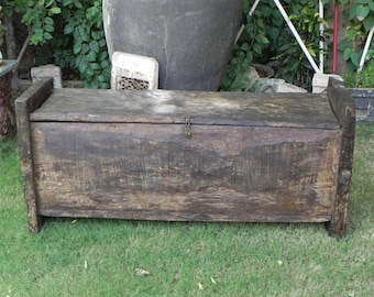 Wooden carved indian dowry box, vintage trunk, blanket box, wedding chest, wooden bhakra box, storage chest, indian furniture and decor