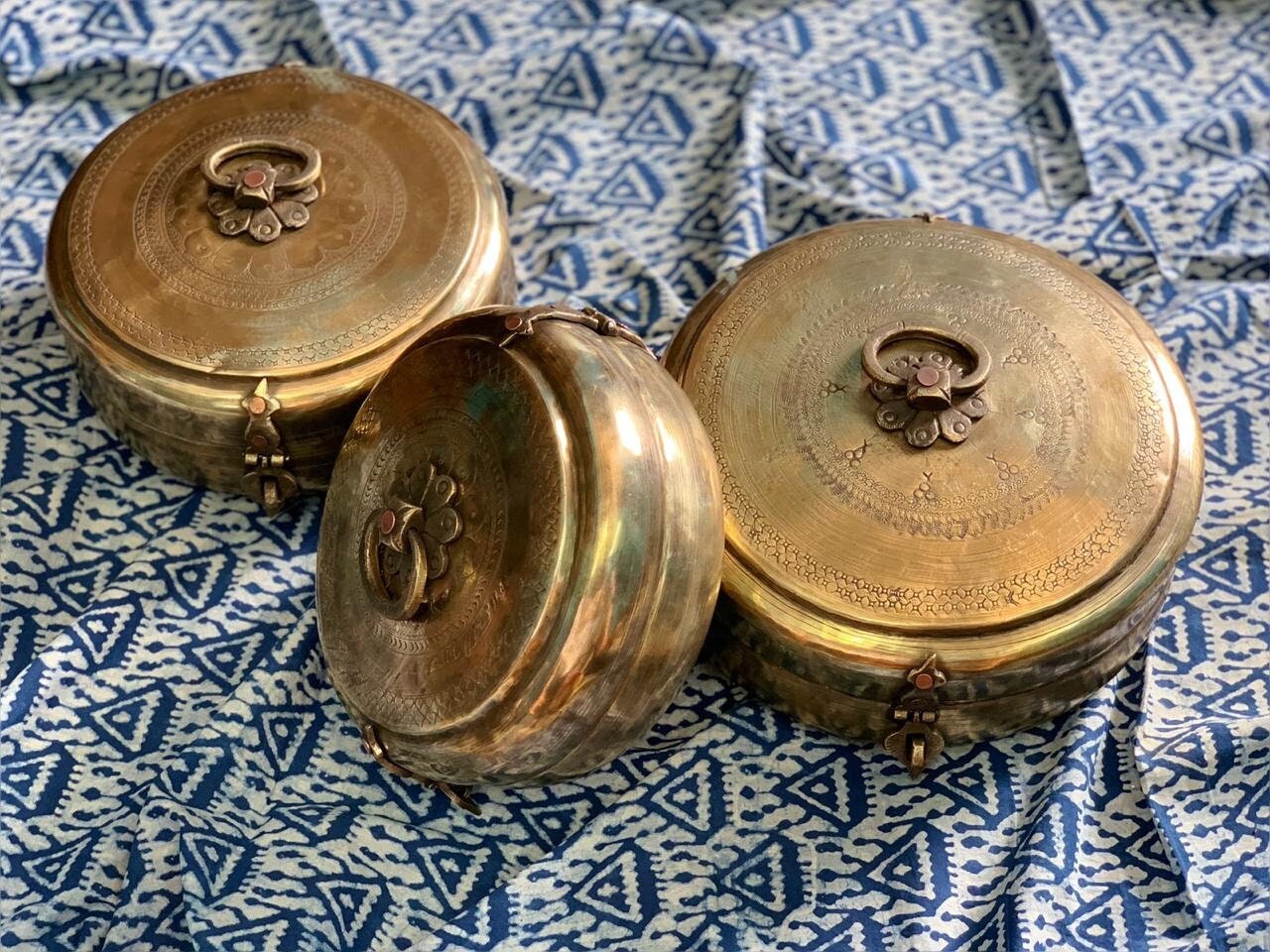 Brass Chapati Box/ Vintage Brass Bread Box/ Vintage Brass Lunch Box