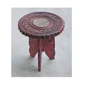 Wooden carved indian stool, hand carved indian сollapsible mini table, indian folding side table, stool, indian furniture, living room
