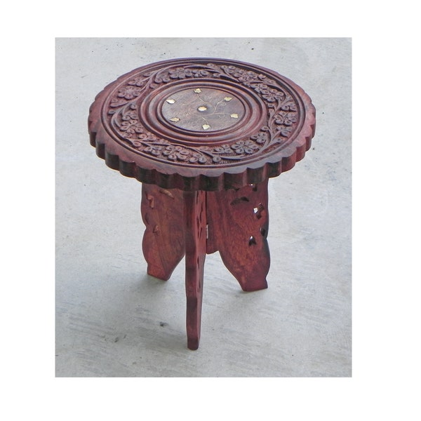 Tabouret indien sculpté en bois, mini table indienne sculptée à la main, table d’appoint pliante indienne, tabouret, meubles indiens, salon