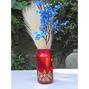 Vintage Feine goldene & Emaille Arbeit Unikat Form Glas Blumenvase/ Kanne, Flachmann, feine einzigartige Form bunt handbemaltes Design Blumenvase/Topf