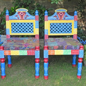 Wooden Hand Carved Indian style chair set of 2, Indian wooden chair, Indian furniture, chair Living room furniture.