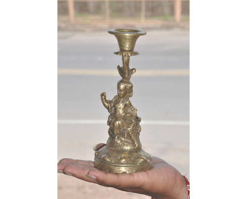 Vintage Brass shops Handcarfted Lady Figurine Engraved Solid Candle Stand/Antique and rare candle holder/Indian brass antiques/Hand casted stand.