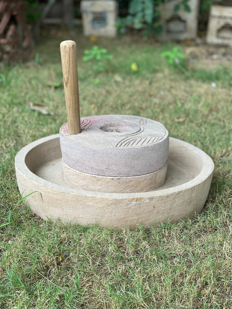 Indian Chakki Stone Grain Grinder Pulses Spices Grinder Etsy