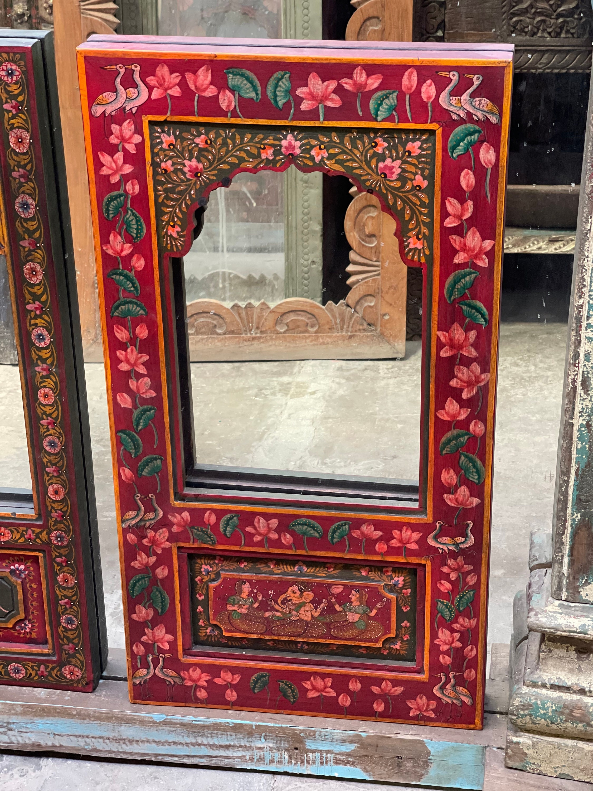 Wooden Jharokha Mehrab Mirror Frame, Hand Painted Mirror Frame ...
