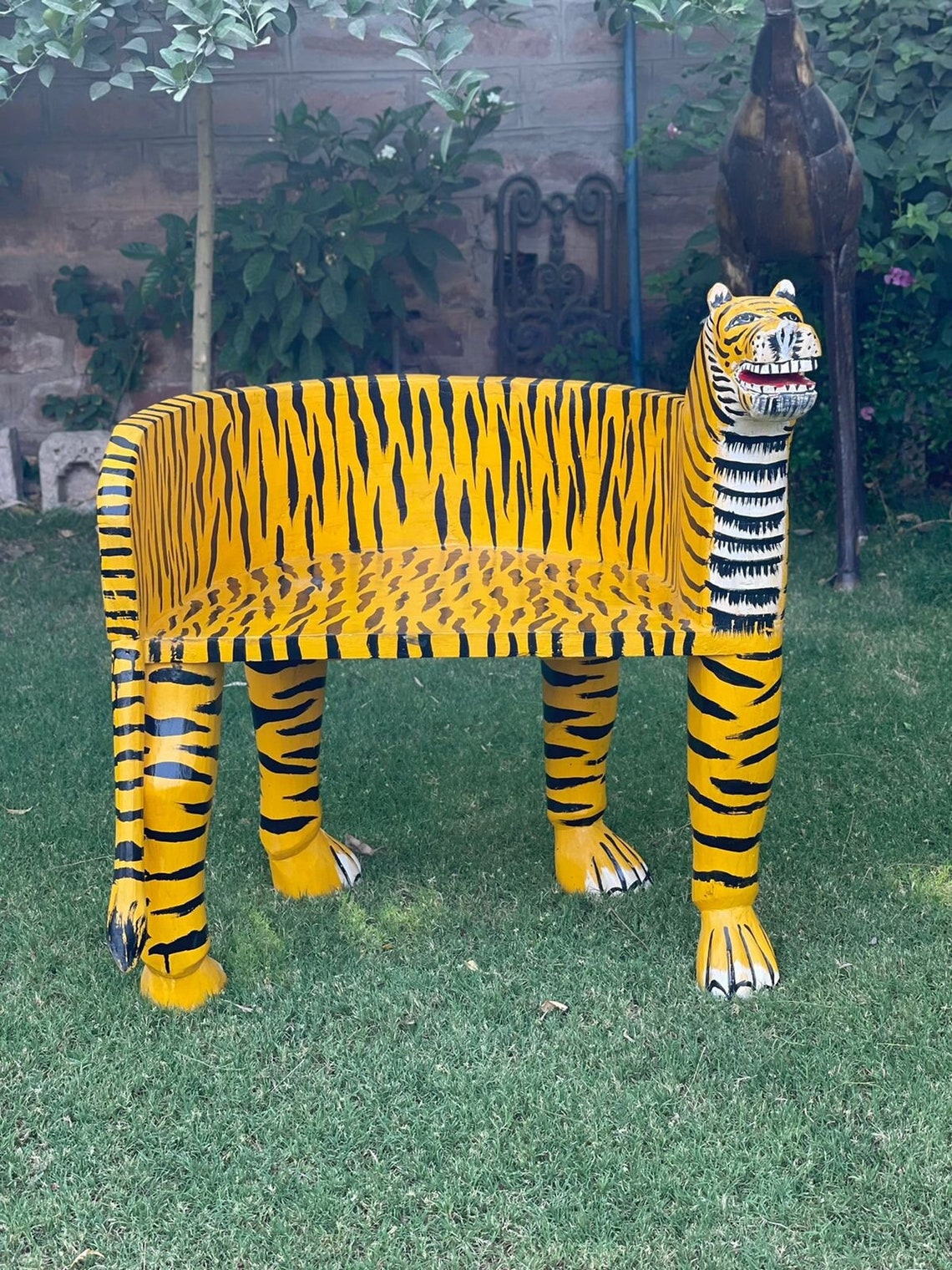 Indian Wooden Tiger Shaped Hand Made Maharaja Chair, Indian Wooden