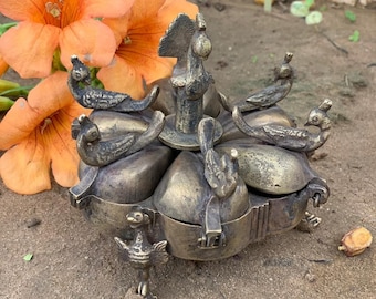 Brass Peacock Chopra Box - Early 20thC Brass Peacock Chopra Box - Early 20thC