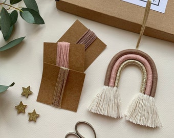 DIY macrame, Make a Rainbow Kit! Craft kit, mini Chocolate Rose rainbow wall hanging