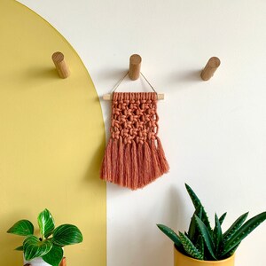 Small macrame wall hanging, terracotta square design image 1