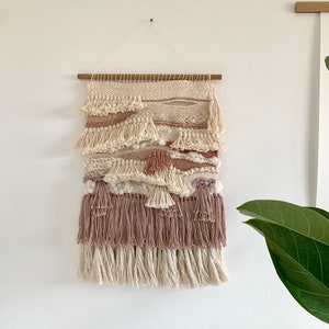 Woven wall hanging, pink and gold multi-layered tassel wall hanging image 1