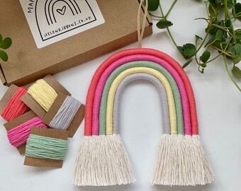 DIY macrame, Make a Rainbow Kit! Traditional rainbow in Meadowsweet, craft kit gift, macrame rainbow, nursery decoration