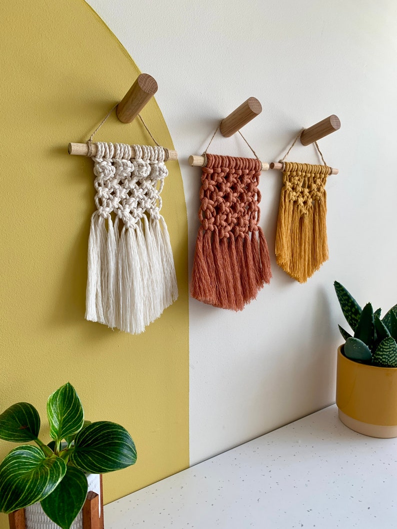 Small macrame wall hanging, terracotta square design image 5