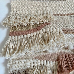 Woven wall hanging, pink and gold multi-layered tassel wall hanging image 7