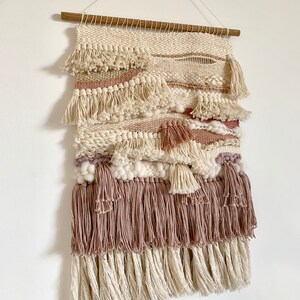 Woven wall hanging, pink and gold multi-layered tassel wall hanging image 8