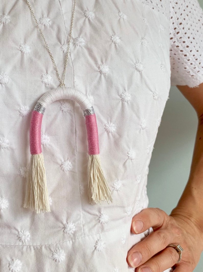 boho tassel necklace silver necklace Tassel arc necklace