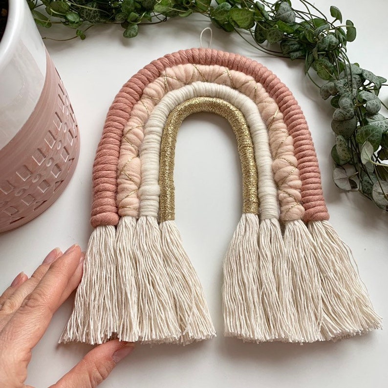 Rainbow macrame wall hanging blush pink Etsy