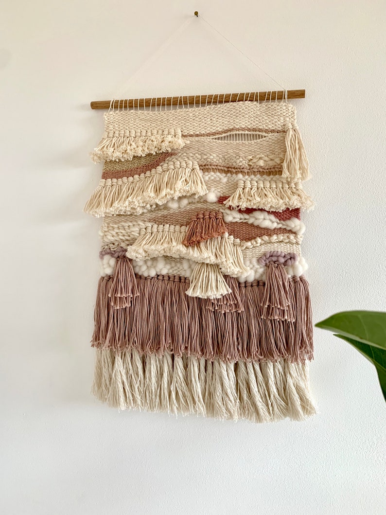 Woven wall hanging, pink and gold multi-layered tassel wall hanging image 2