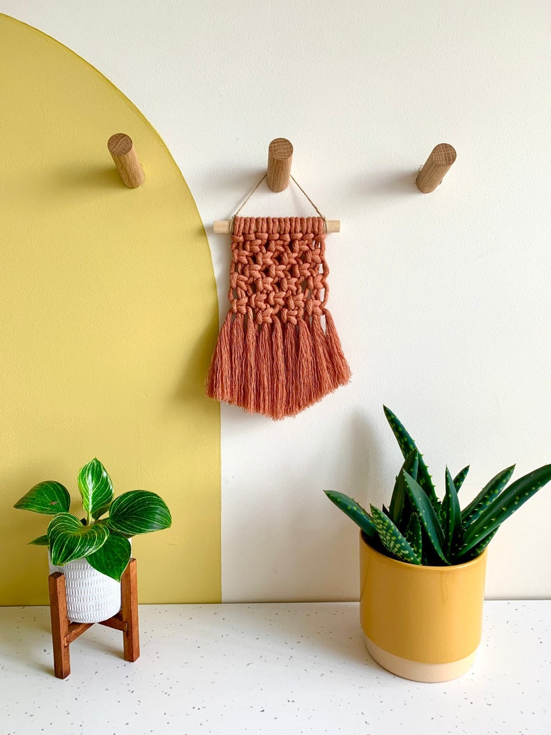 Small macrame wall hanging, terracotta square design image 1