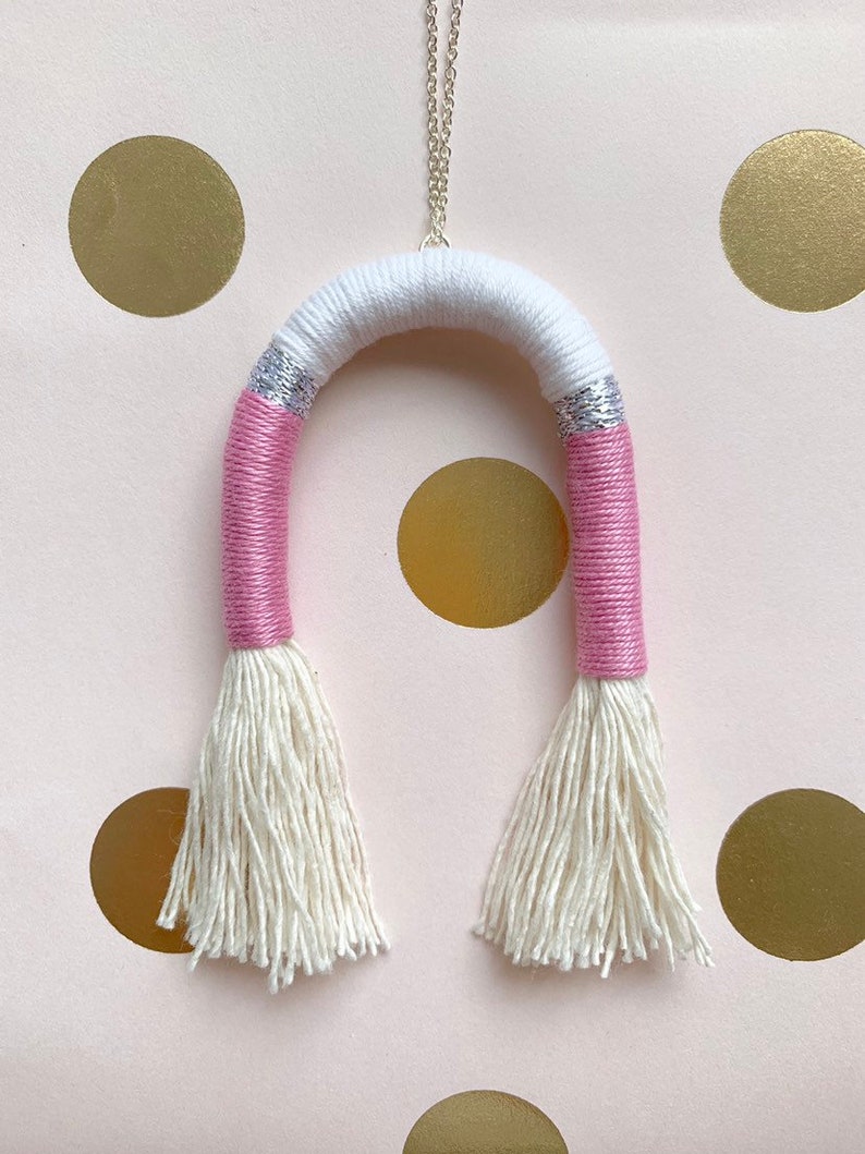 boho tassel necklace silver necklace Tassel arc necklace