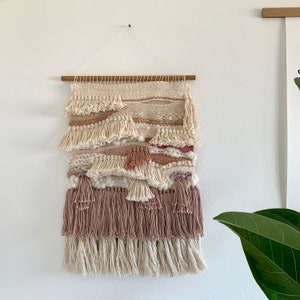 Woven wall hanging, pink and gold multi-layered tassel wall hanging image 3