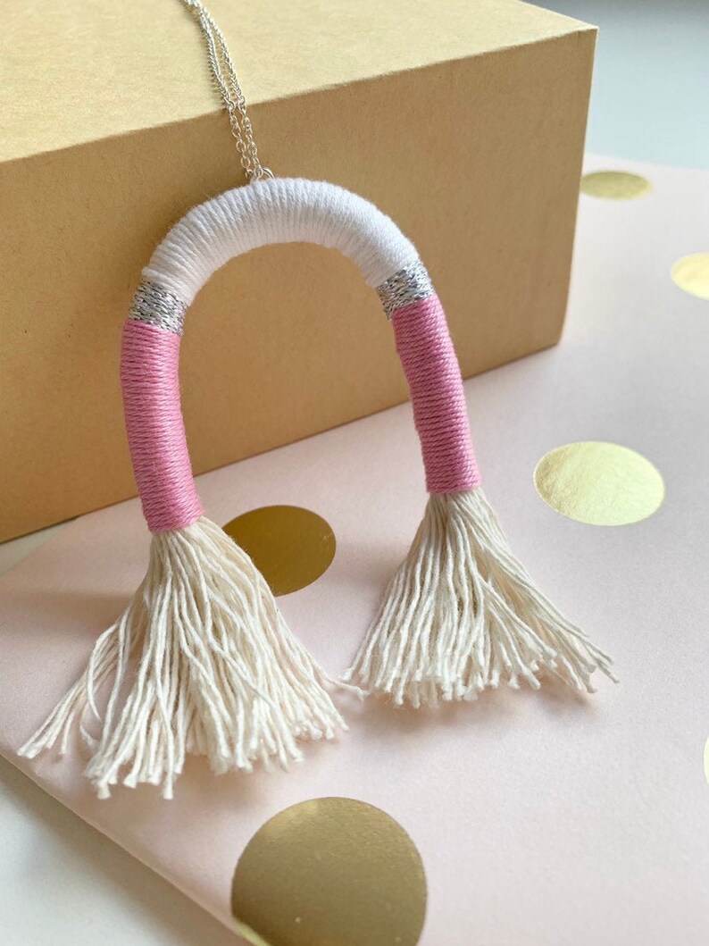 boho tassel necklace silver necklace Tassel arc necklace