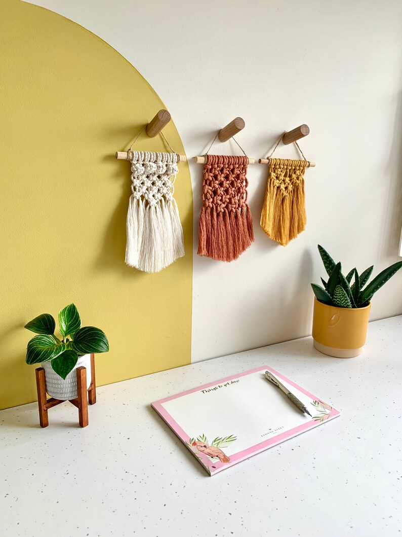 Small macrame wall hanging, terracotta square design image 3