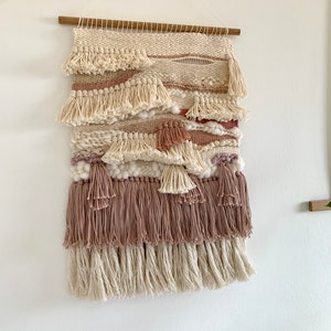 Woven wall hanging, pink and gold multi-layered tassel wall hanging image 4