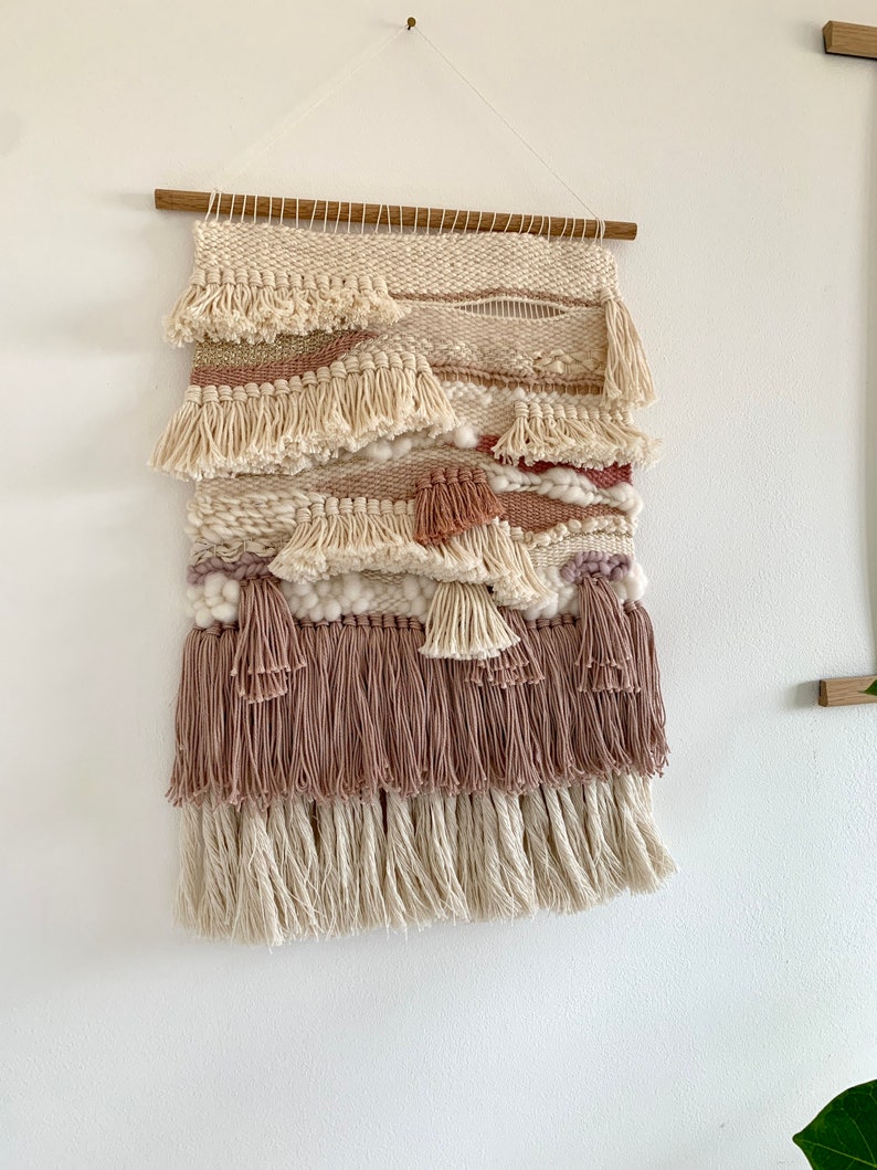 Woven wall hanging, pink and gold multi-layered tassel wall hanging image 4