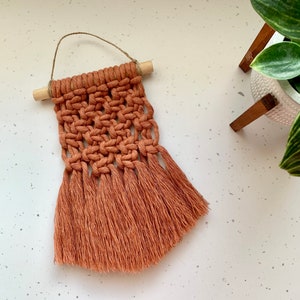 Small macrame wall hanging, terracotta square design image 4