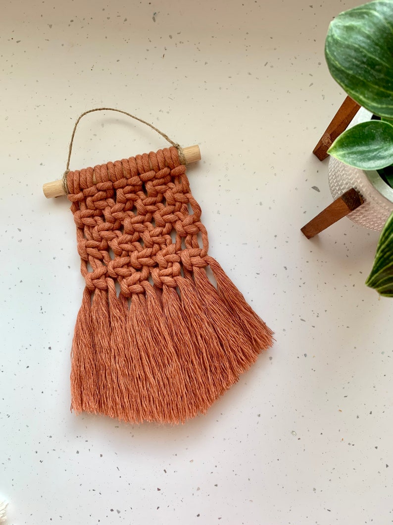 Small macrame wall hanging, terracotta square design image 4