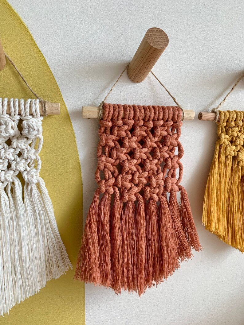 Small macrame wall hanging, terracotta square design image 2