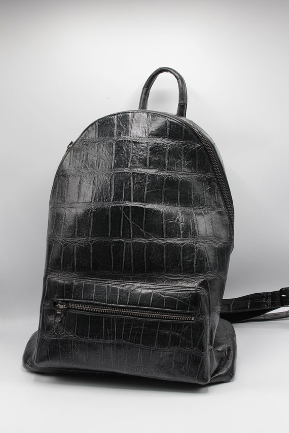 Alligator Backpack in Black Luxury Backpack for Men Purse 