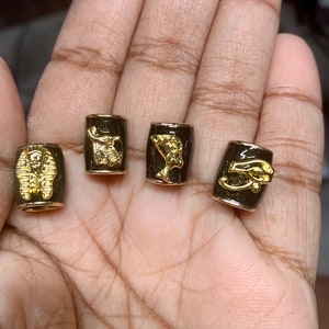 Egyptian Loc Bead Set of 4, Black and Gold Hair Beads, Dreadlock jewelry, Dread bead, large hole beads,