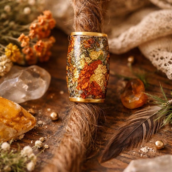 Handmade “Autumn” Loc Beads: Resin Hair Dreadlock Braid Jewelry Set of 8