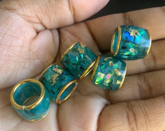 Loc Jewelry, Abalone Shell Loc Beads, Blue Purple Dreadlock beads, Beard Beads, Hair Beads, Large Hole Beads