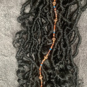 Boho Beaded Hair Clip Extension – Handmade Loc Jewelry for Braids, Twists & Dreadlocks | Blue  and Bronze Clip-in Bead Hair Ring