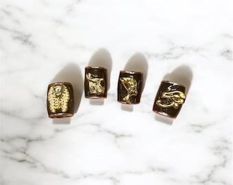 Egyptian Loc Bead Set of 4, Black and Gold Hair Beads, Dreadlock jewelry, Dread bead, large hole beads,