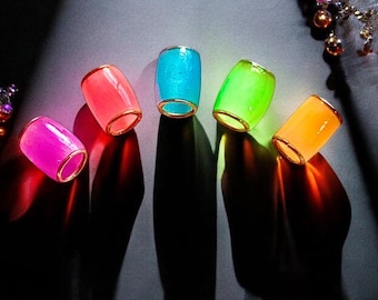 Glow in the Dark Hair Beads, Festival and Rave Loc beads, Handmade Neon Color Large Hole Beads,  Loc Jewelry for Braids, dreadlocks